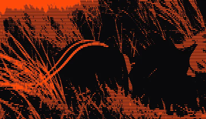 The dune frame as orange scan lines on black