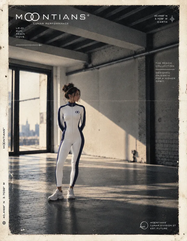 ORBIT ONE campaign poster: Lunar Performance, designed on Earth for a higher orbit