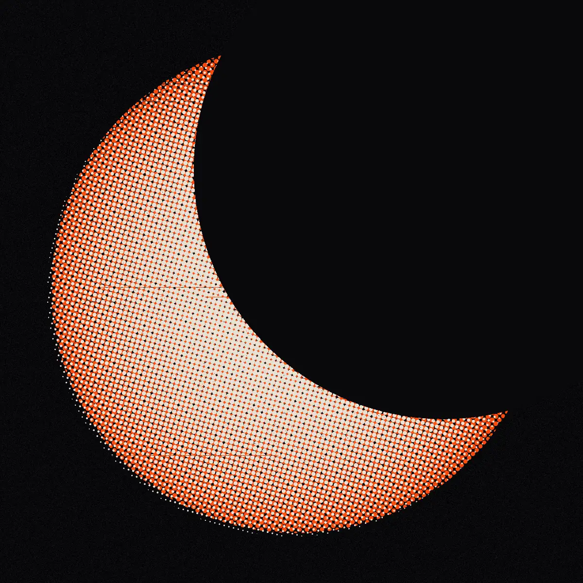 The Sun as an orange screen print, more than half covered by the black disc of the Moon