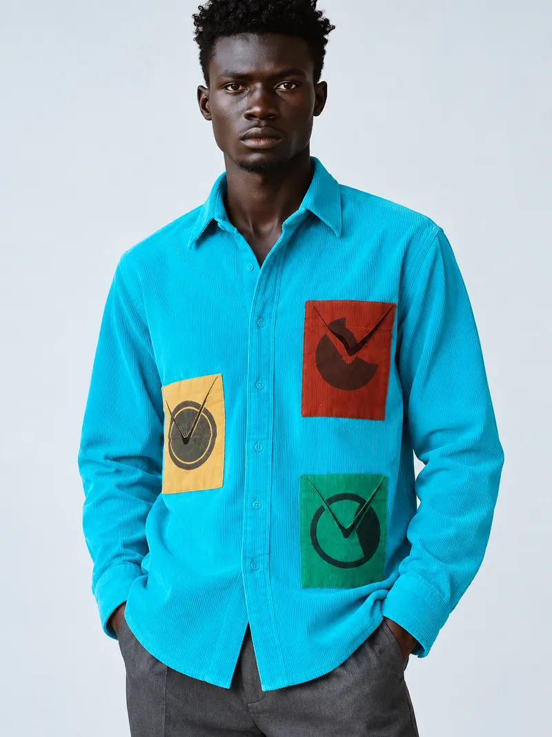 A Moontian in the cyan moon-phase patch shirt
