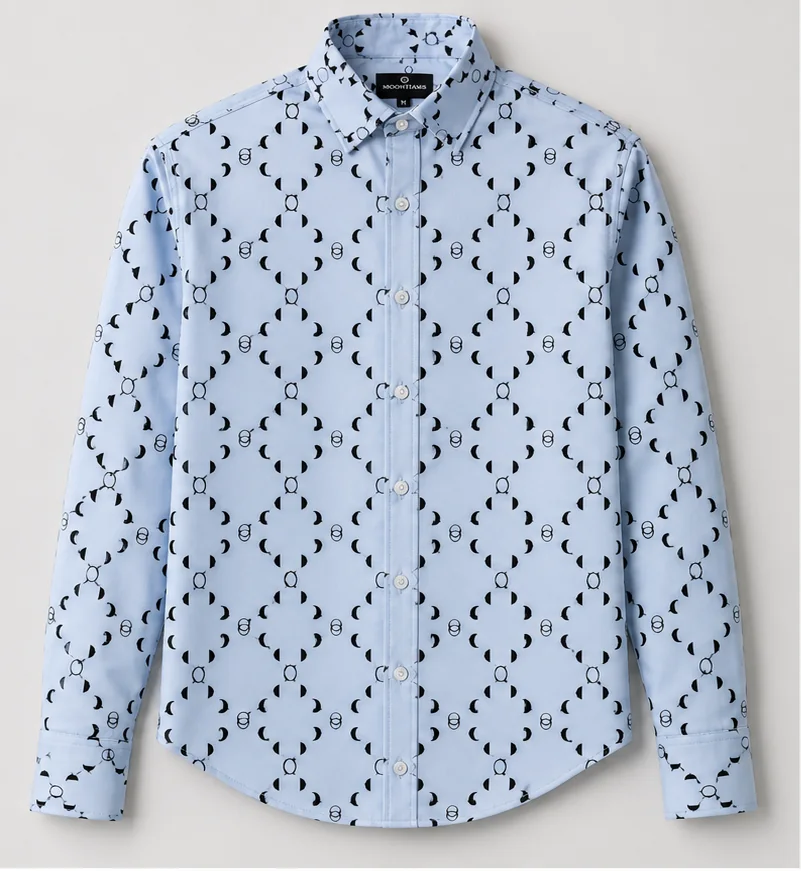 Sky blue Lunar Monogram Spectrum shirt with moon-phase print