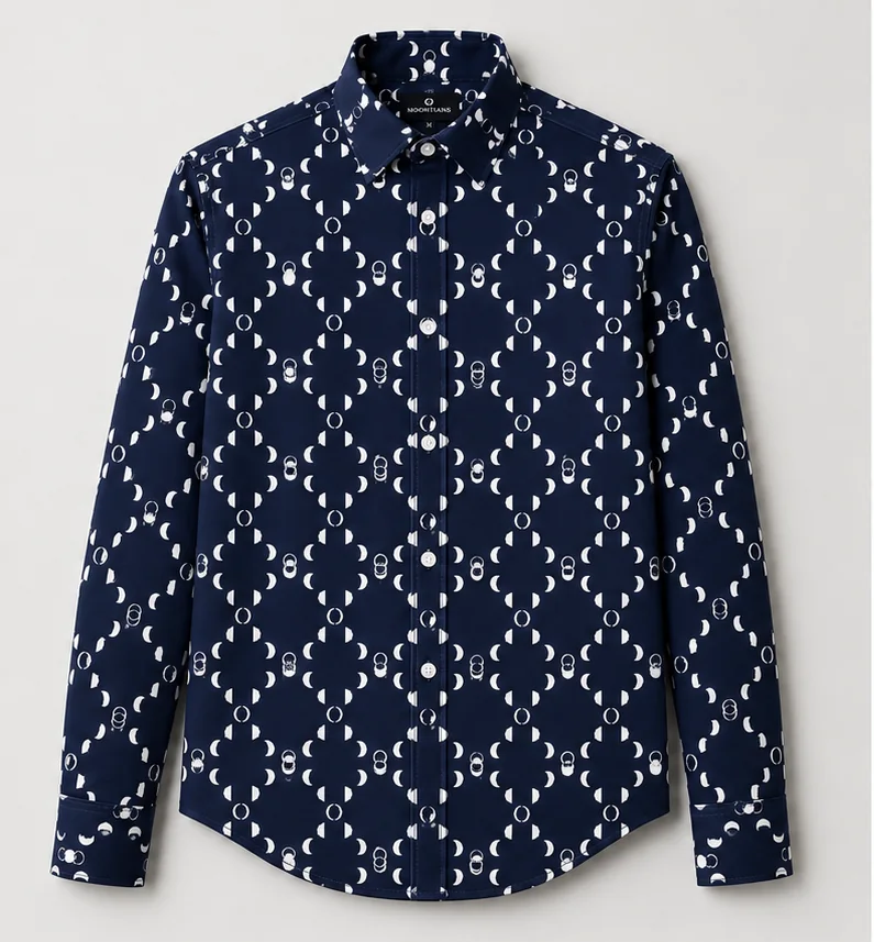 Navy Lunar Monogram Spectrum shirt with white moon-phase print