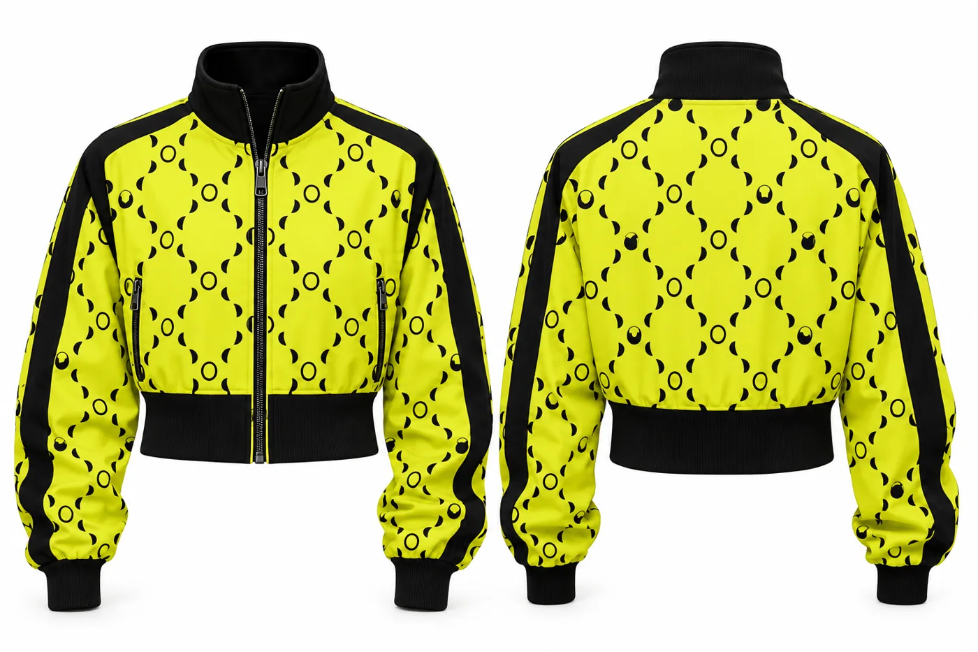 Women's yellow cropped Lunar Monogram Spectrum tracksuit jacket, front and back