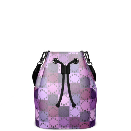 Drawstring bucket bag with lunar checkered pattern