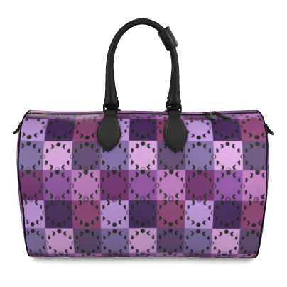 Weekend duffle bag with purple checkered pattern and moon phases